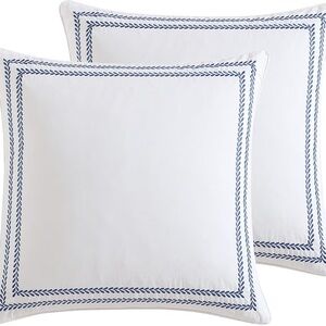 Laura Ashley Cotton 2 Pillow Sham Set, Farmhouse Décor, Euro, Stitched Vine Blue